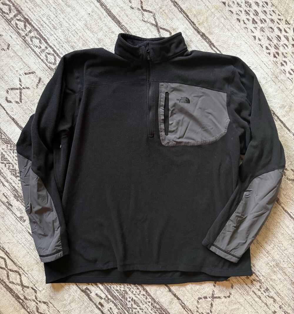 The North Face Fleece Pullover Zip Pocket Black Grey XXL